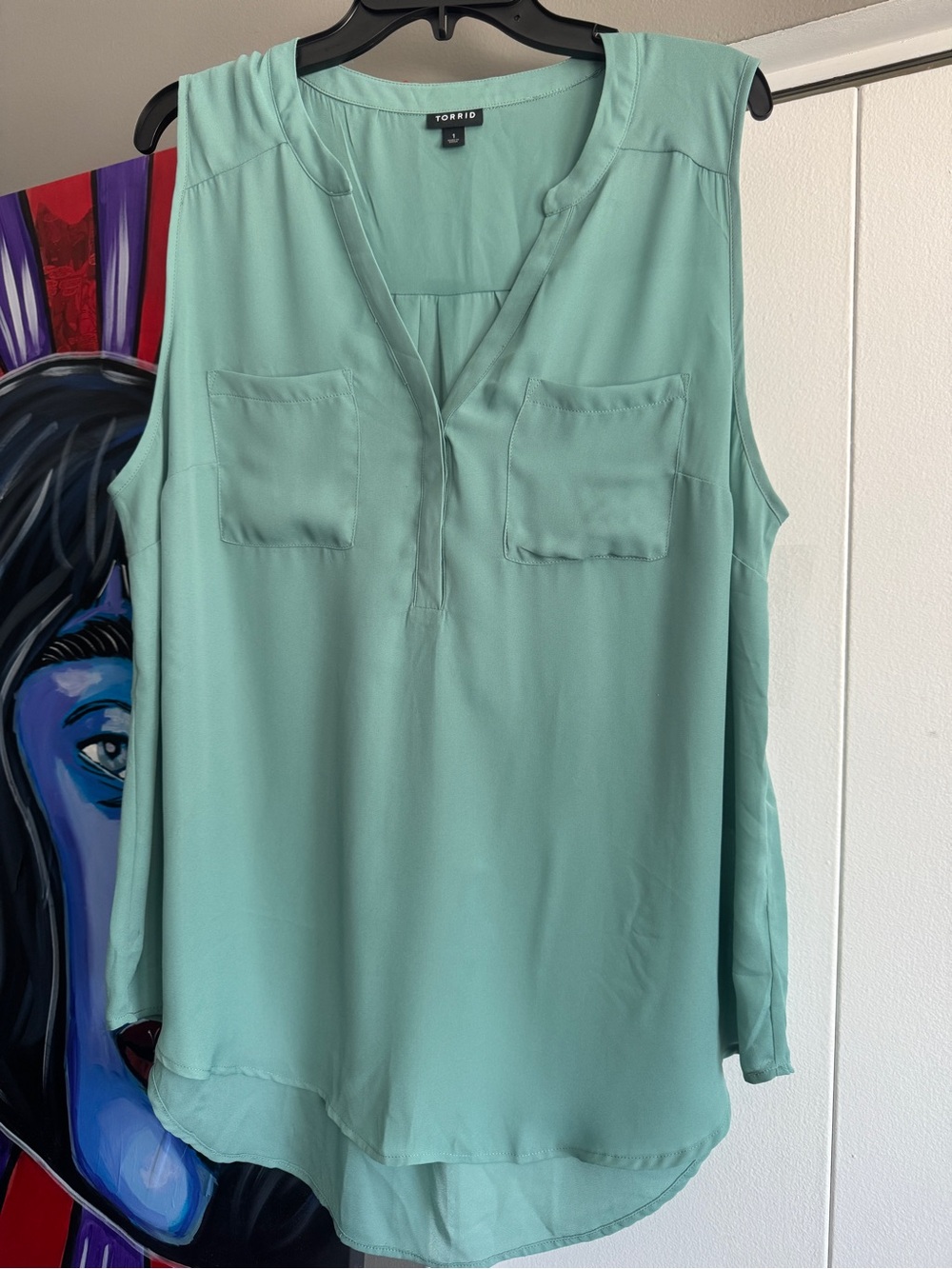 Torrid Sage Green Georgette Sleeveless Hi-Low Button Top sz 1X